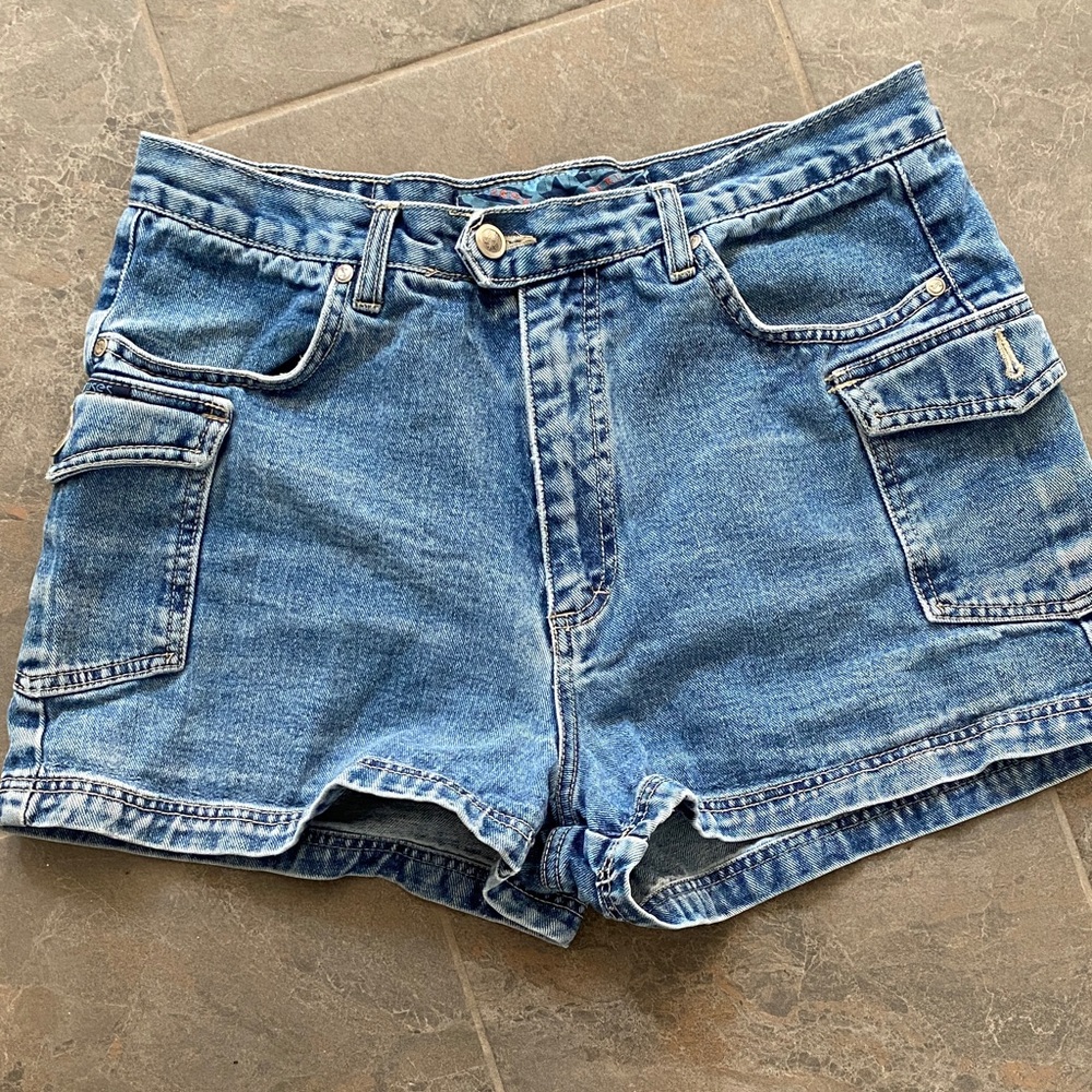 Women's Vintage No Excuses Denim Utility Shorts 31” Waist High Rise